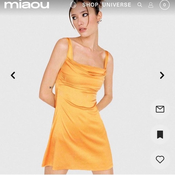 NWT Miaou Ginger Silky Draped Ruched Cowl Sleeveless Mini Dress Mustard Yellow - Picture 3 of 12